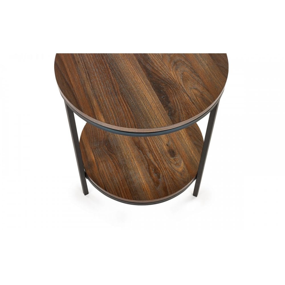 Tribeca Circular Lamp Table With Shelf - Walnut