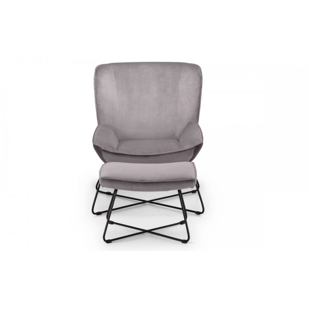 Mila Velvet Accent Chair With Stool - Grey