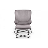 Mila Velvet Accent Chair With Stool - Grey