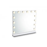 Rectangular dressing table mirror with LED bulbs and white base