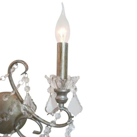 Antique Silver 2 Branch Cut Glass Chandelier Wall Light