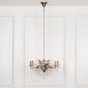 Antique Silver 6 Branch Shallow Cut Glass Chandelier