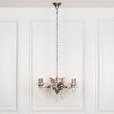 Antique Silver 6 Branch Shallow Cut Glass Chandelier