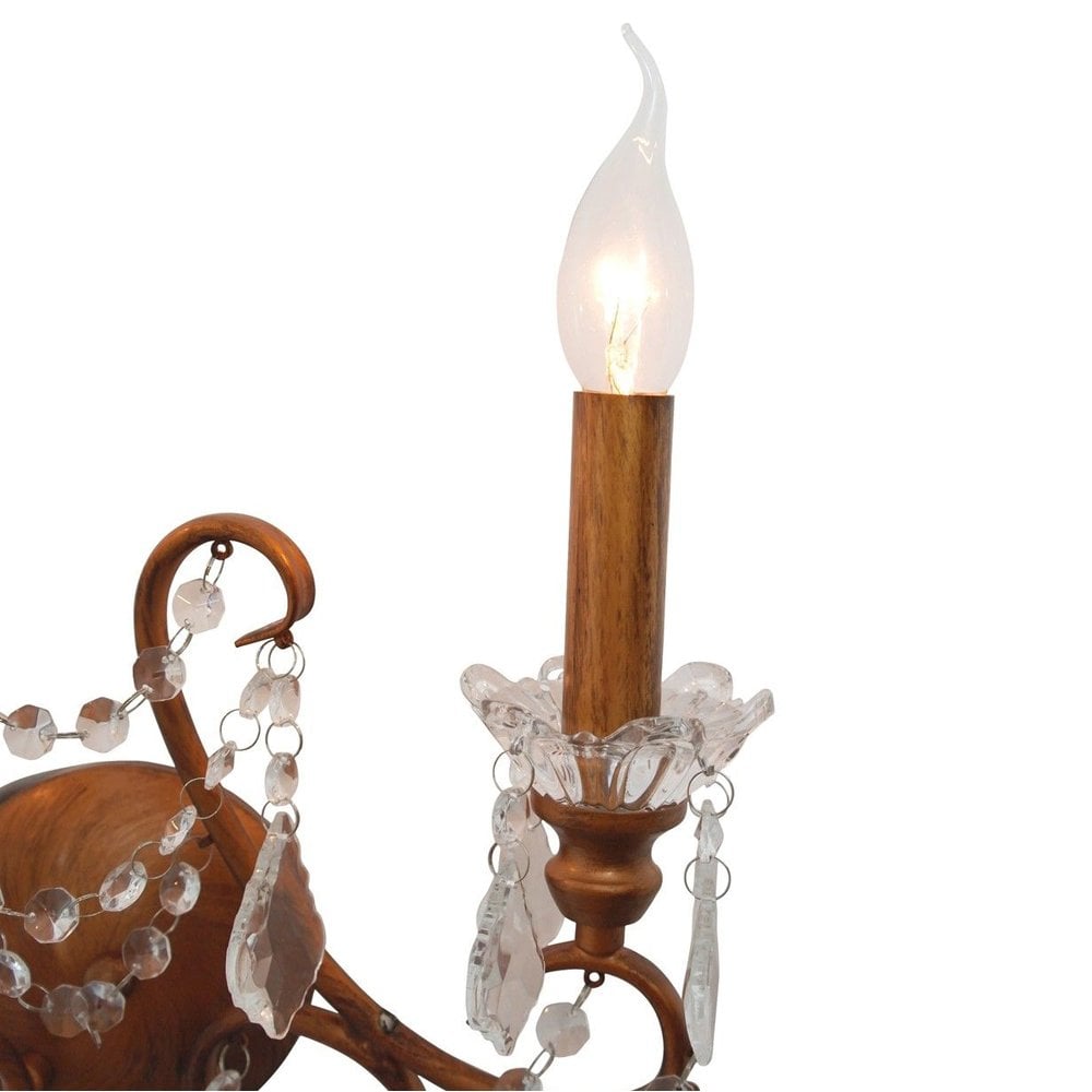Antiqued Gold 2 Branch Cut Glass Chandelier Wall Light