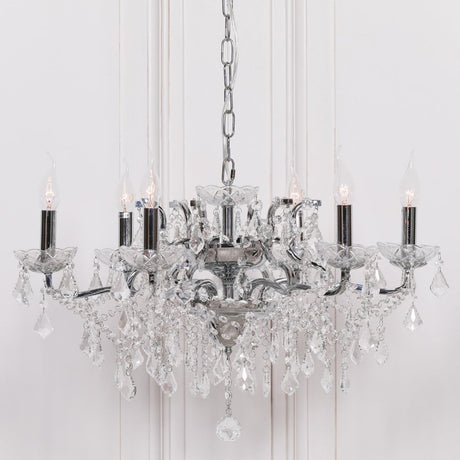 Chrome 6 Branch Shallow Cut Glass Chandelier