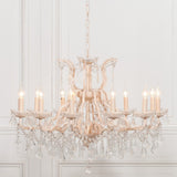 Cream 12 Branch Shallow Cut Glass Chandelier
