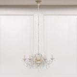 Cream 6 Branch Shallow Cut Glass Chandelier