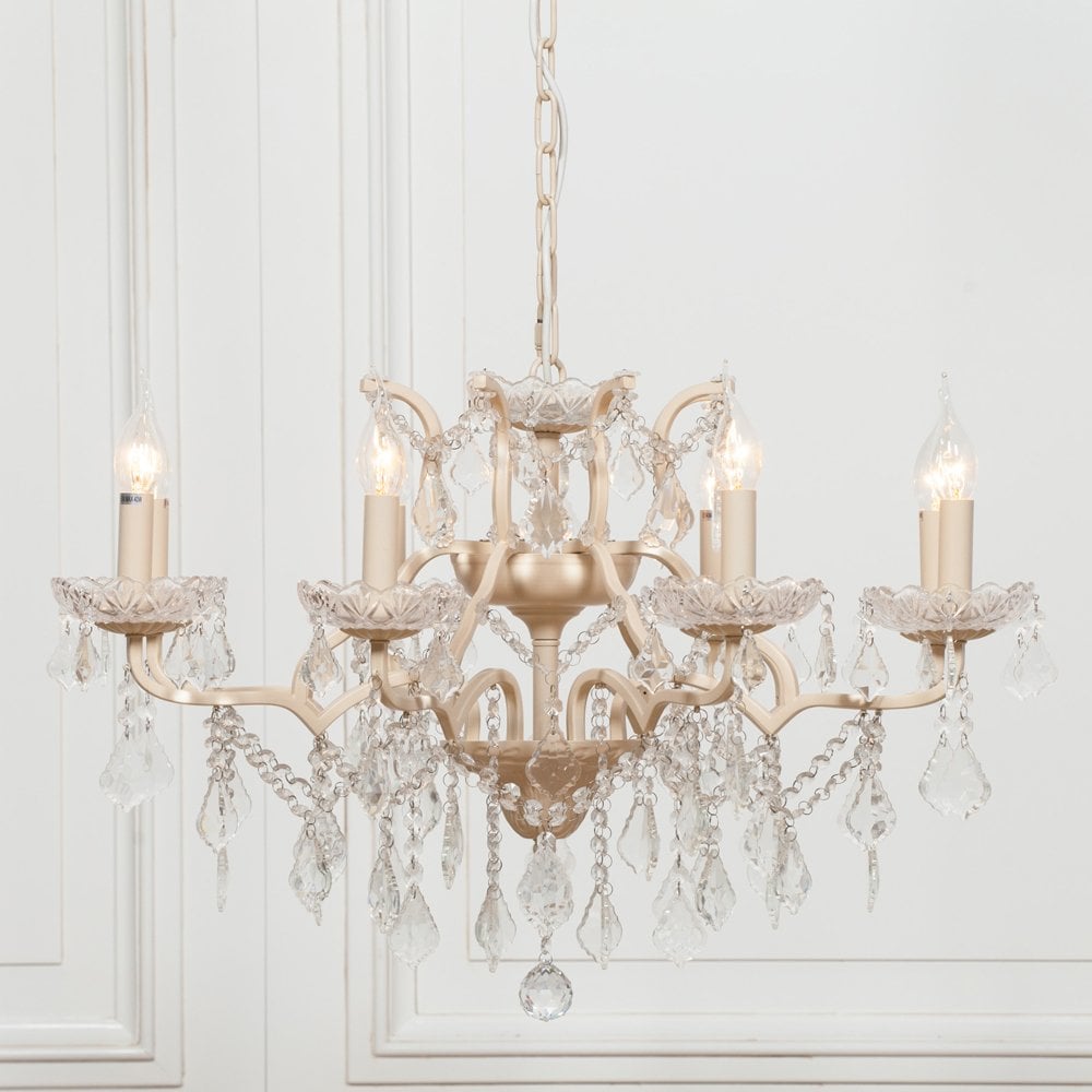 Cream 8 Branch Shallow Cut Glass Chandelier