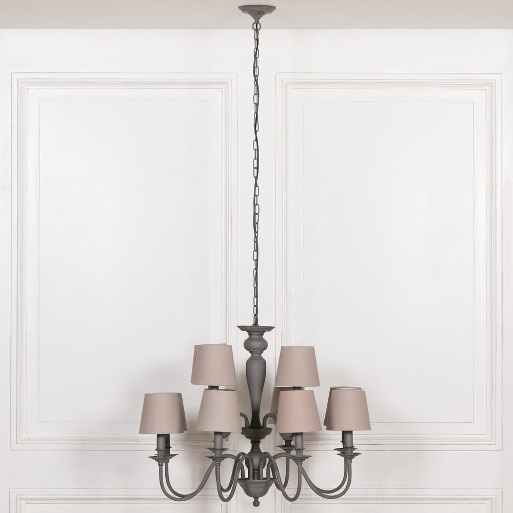 Grey 12 Branch Chandelier with Shades