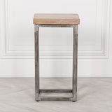 Iron Frame Log Store Side Table with Wooden Top