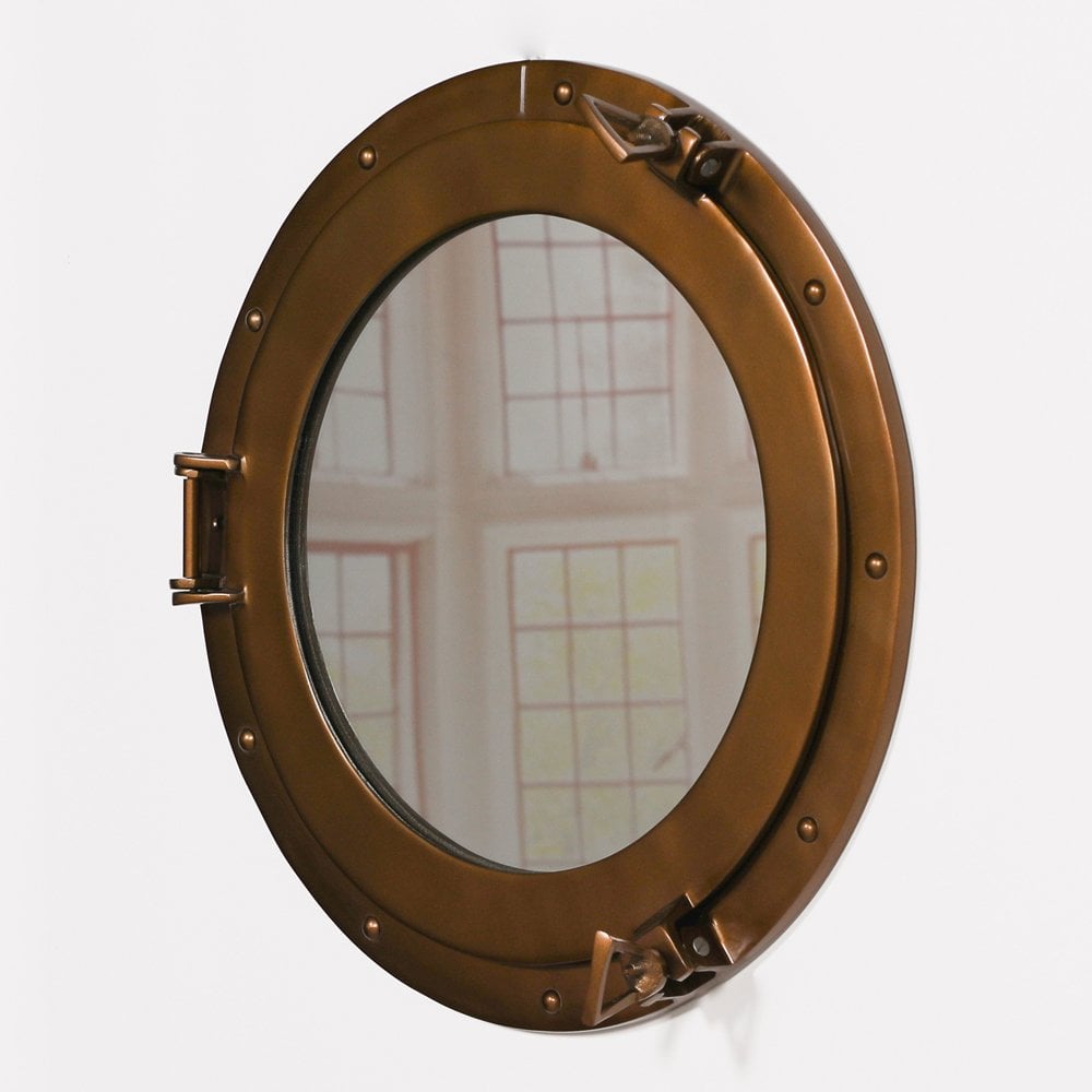 Medium Antiqued Brass Style Port Hole Mirror