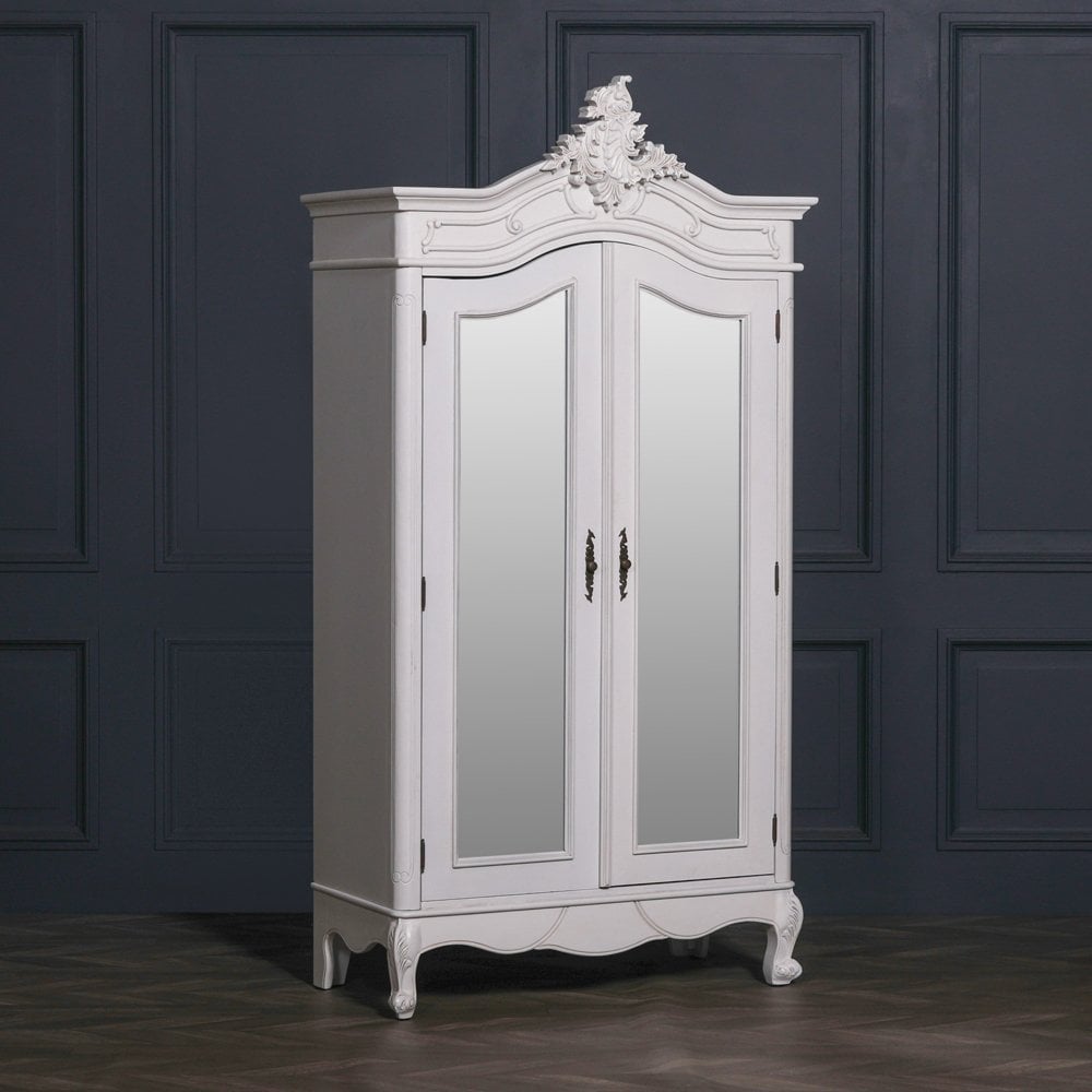 French Style Carved Double Full Mirrored Armoire