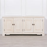 Distressed Aged White Brush Painted Classical Sideboard