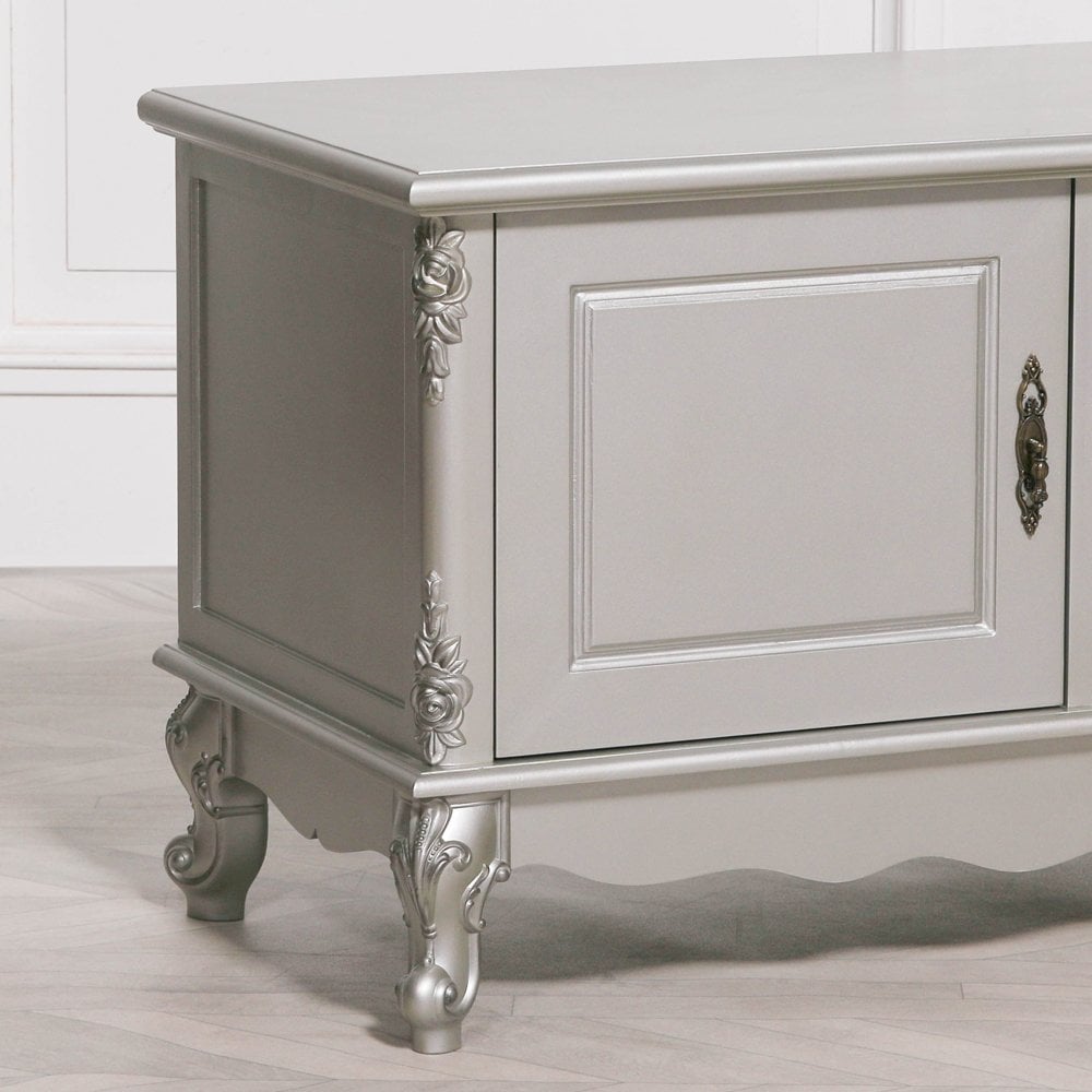 French Antique Silver Large Cabinet Tv Unit