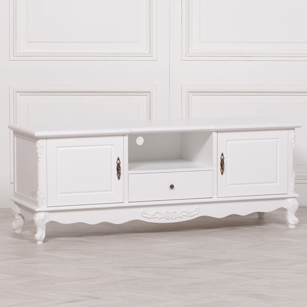 French White Large Cabinet Tv Unit