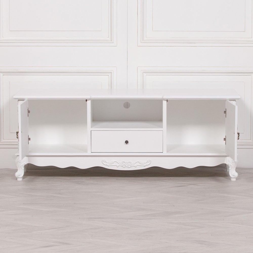French White Large Cabinet Tv Unit