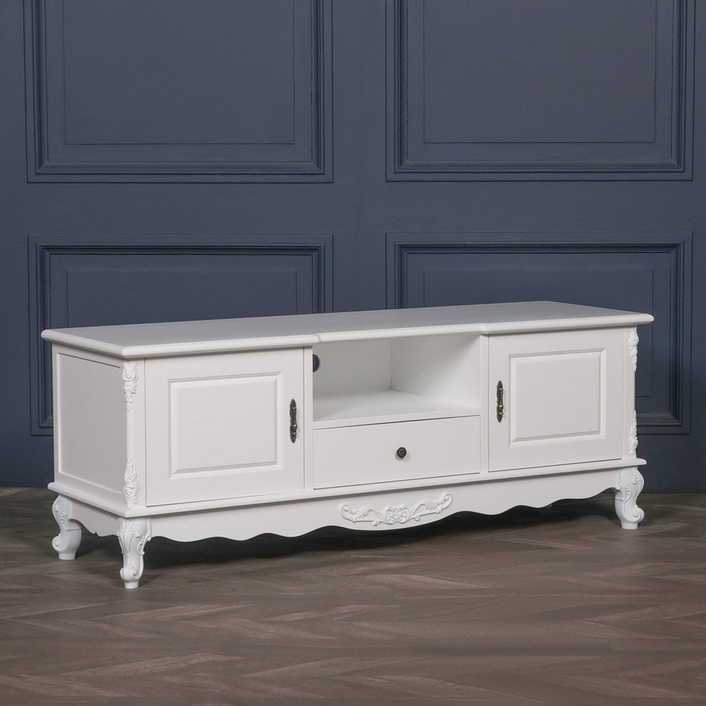 French White Large Cabinet Tv Unit