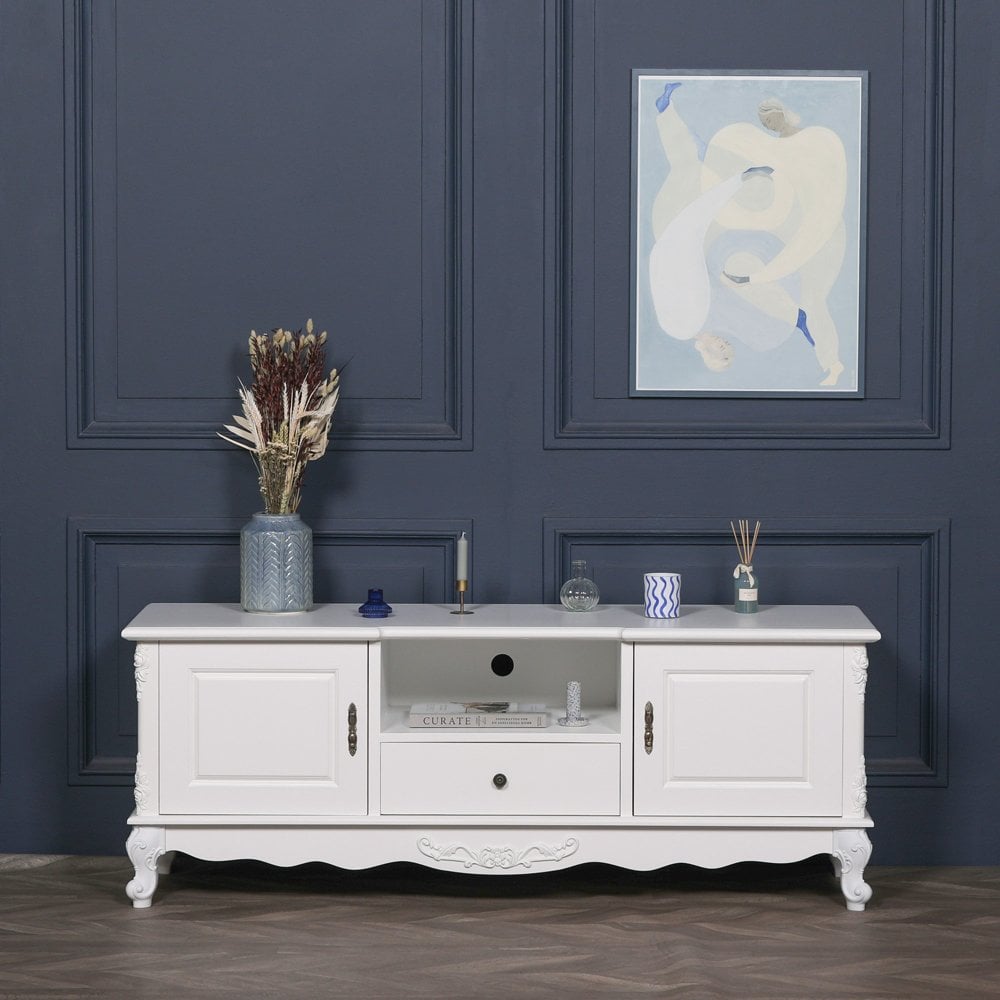 French White Large Cabinet Tv Unit