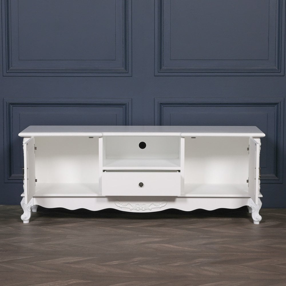 French White Large Cabinet Tv Unit