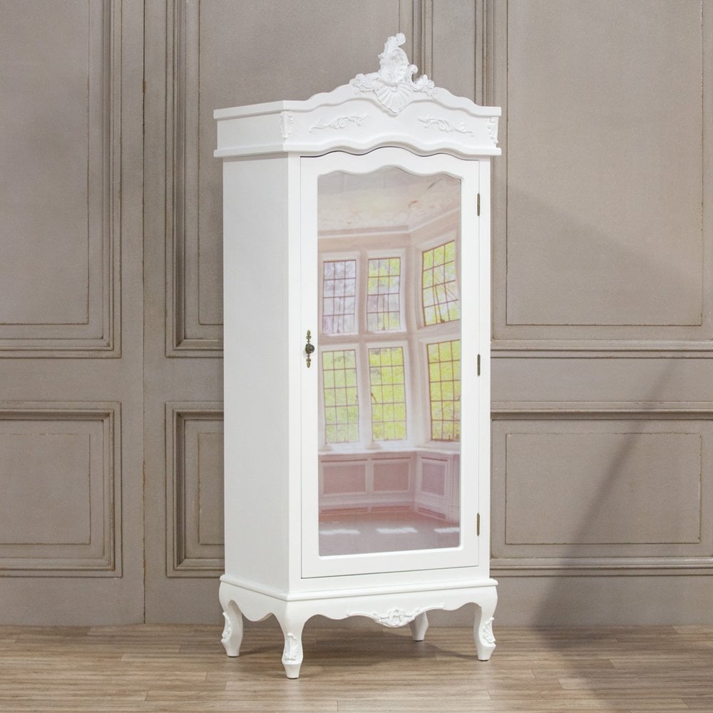 French White Single Door Armoire With Mirrored Door