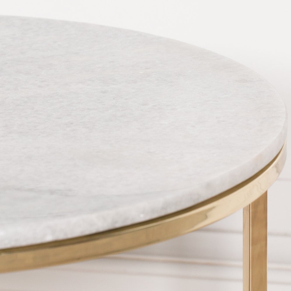 Gold Metal Side Table With Marble Top