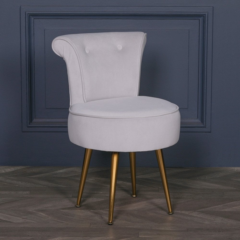 Grey Stool / Bedroom Chair With Gold Legs