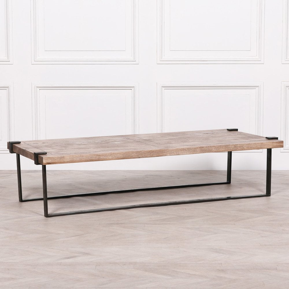 Industrial Wrought Iron Coffee Table With Rustic Wood Top