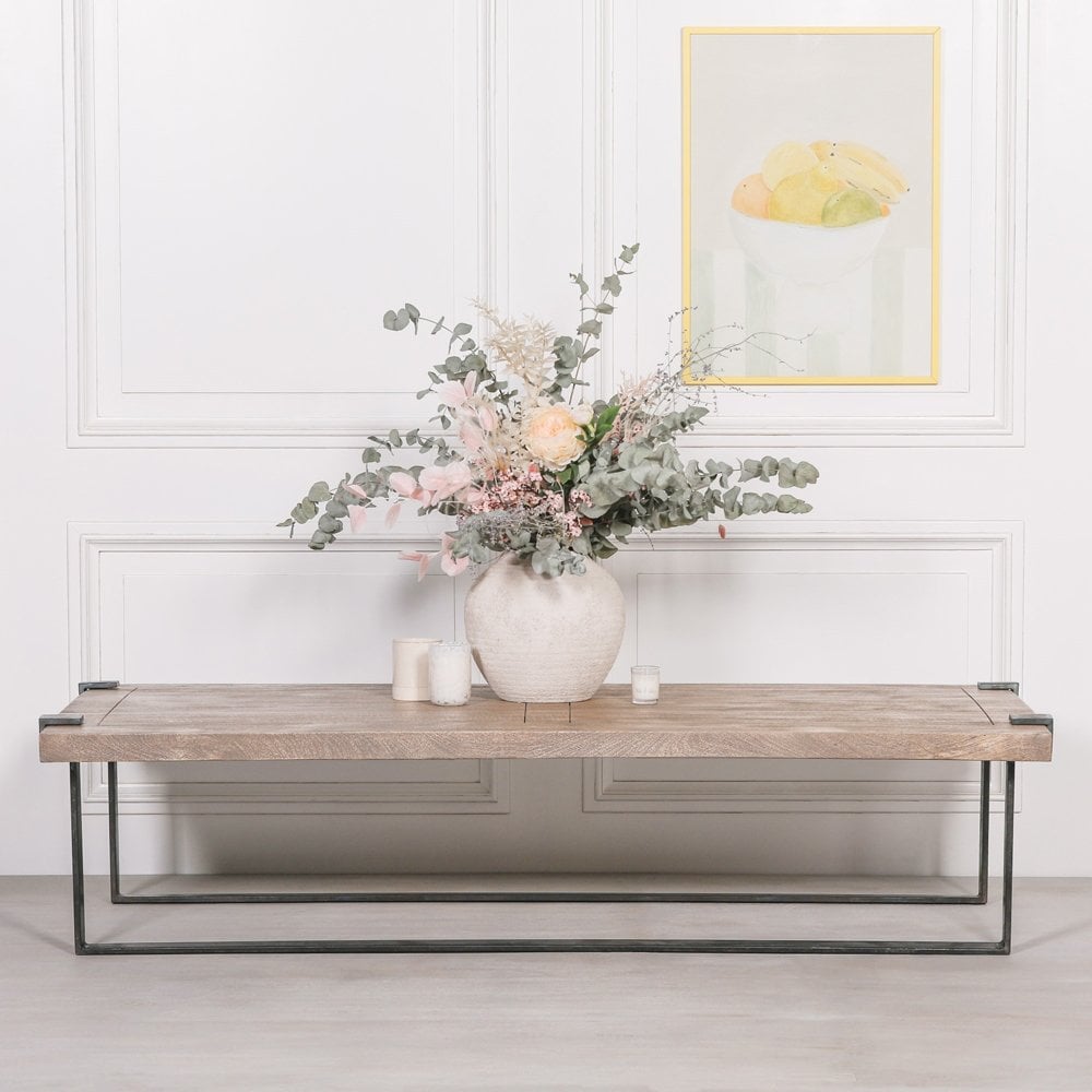 Industrial Wrought Iron Coffee Table With Rustic Wood Top
