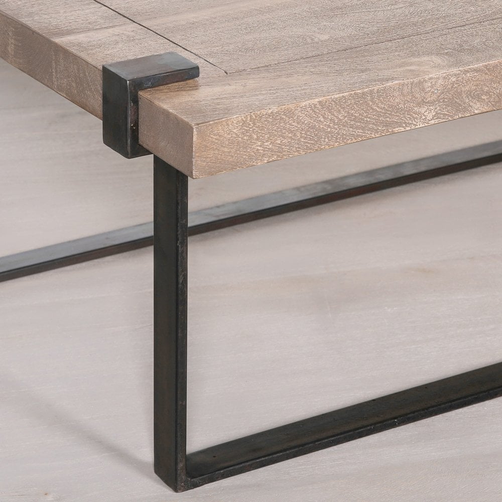 Industrial Wrought Iron Coffee Table With Rustic Wood Top