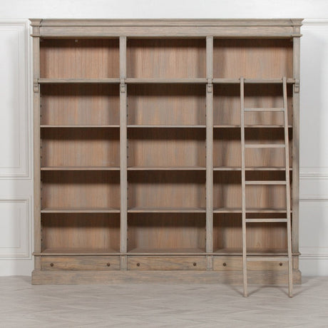 Large Rustic Wooden Bookcase With Ladder