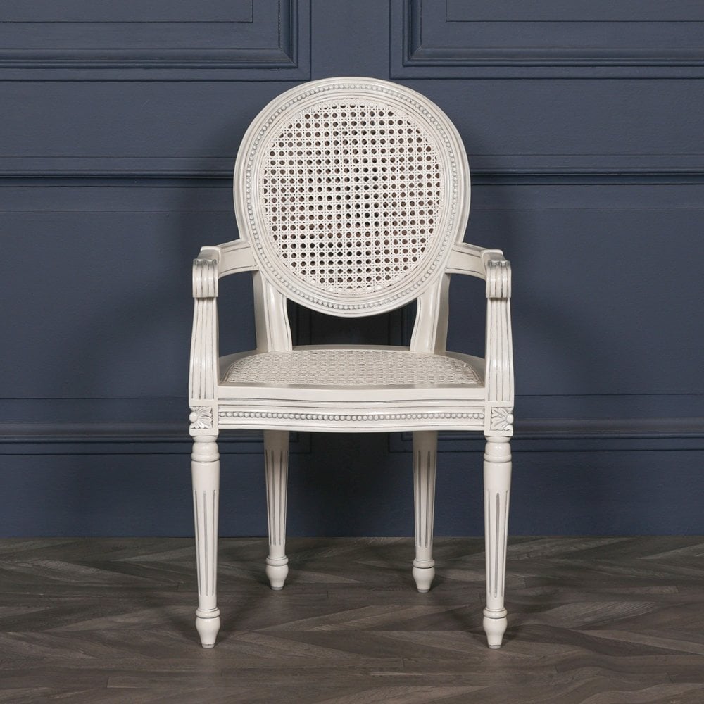 Off White Chateau Rattan Dining / Bedroom Arm Chair
