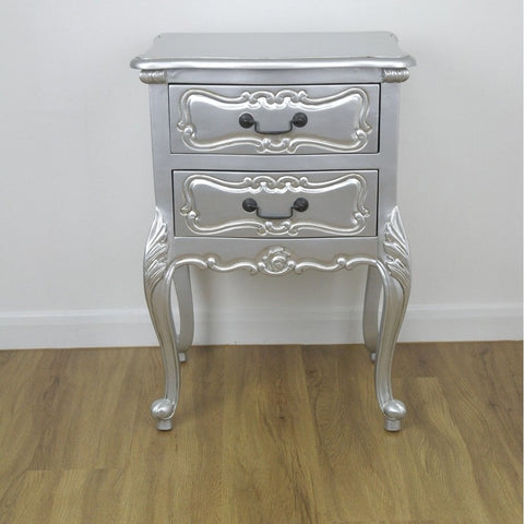 Rococo Silver Carved Bedside