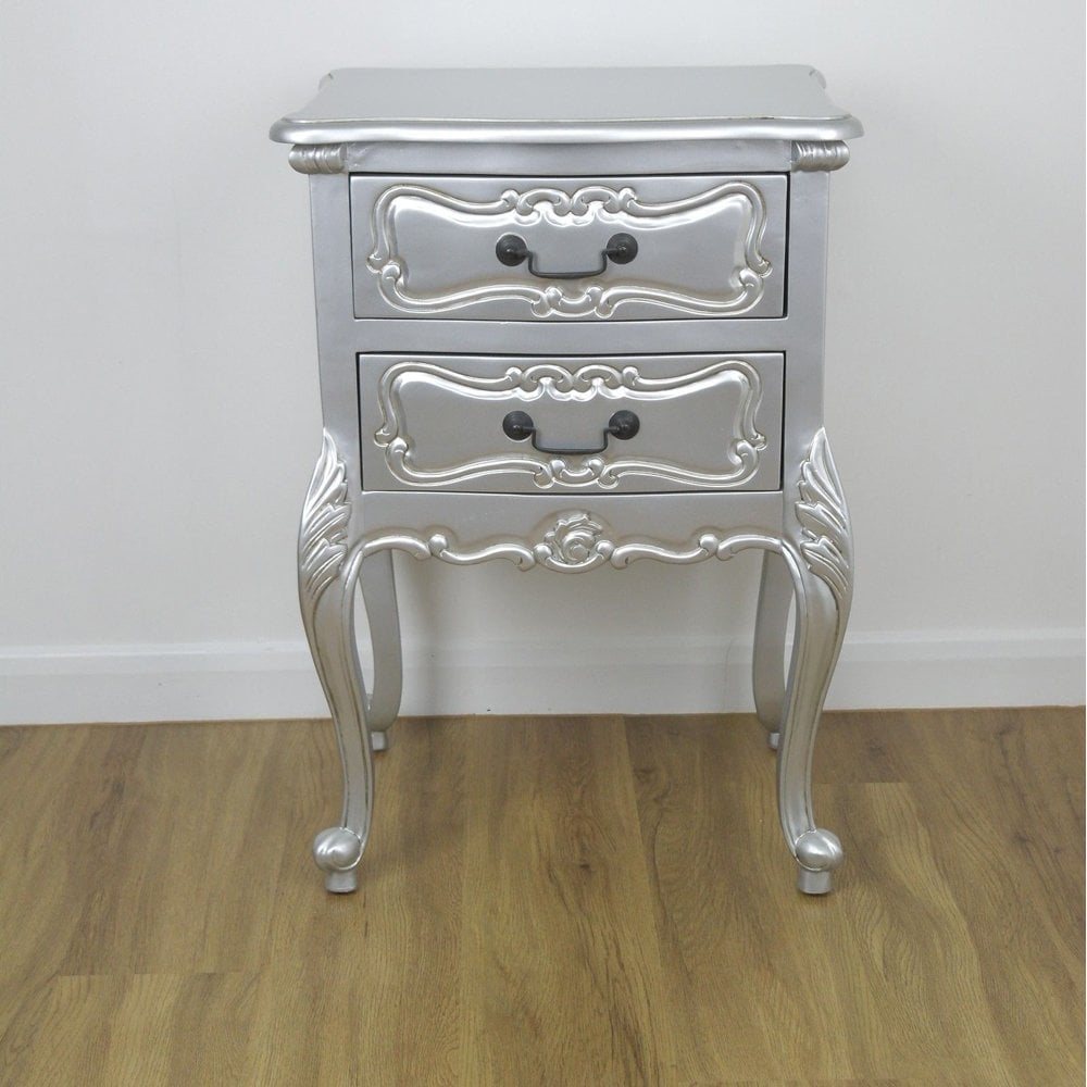 Rococo Silver Carved Bedside