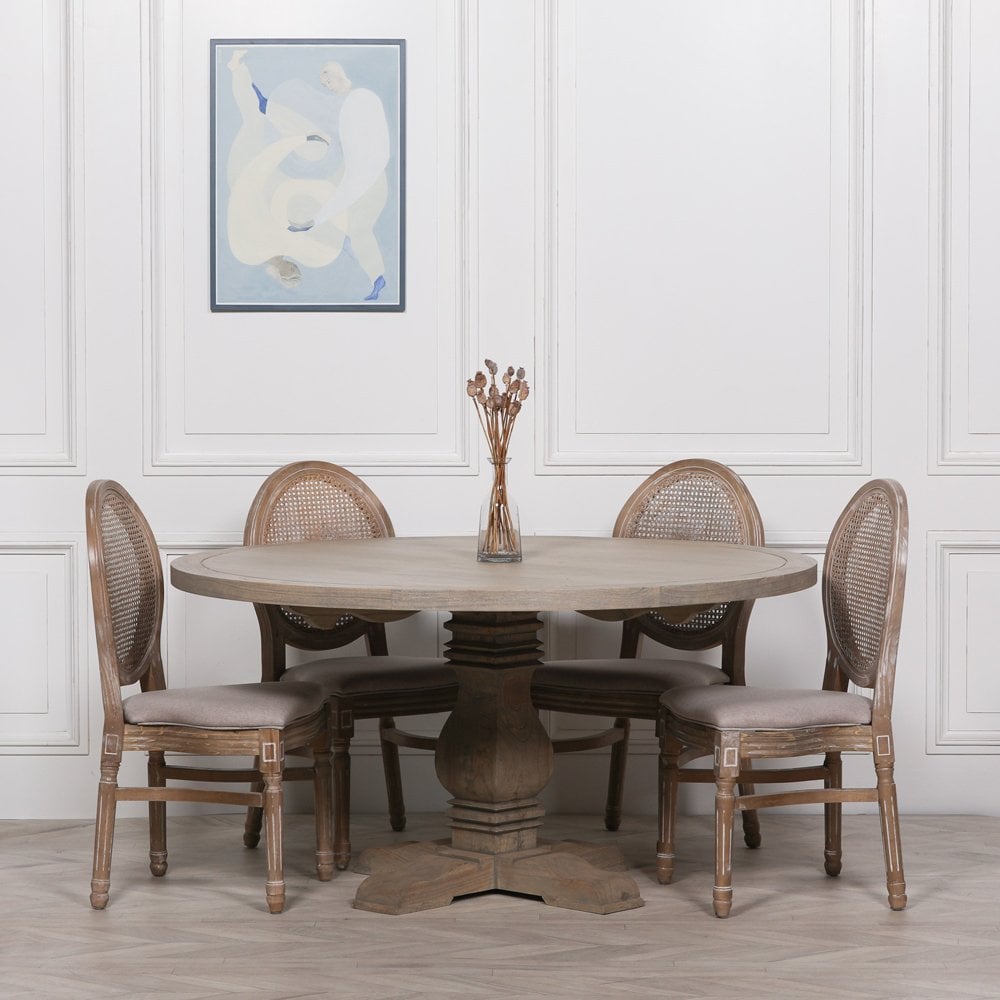 Rustic Wooden Round Pedestal Dining Table