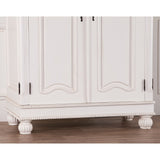 Wooden Carved French Chateau White Double Armoire