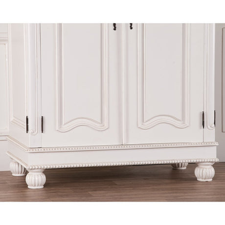 Wooden Carved French Chateau White Double Armoire
