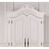 Wooden Carved French Chateau White Double Armoire