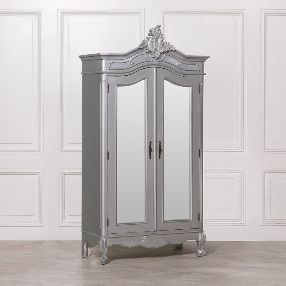 French Style Carved Double Full Mirrored Armoire