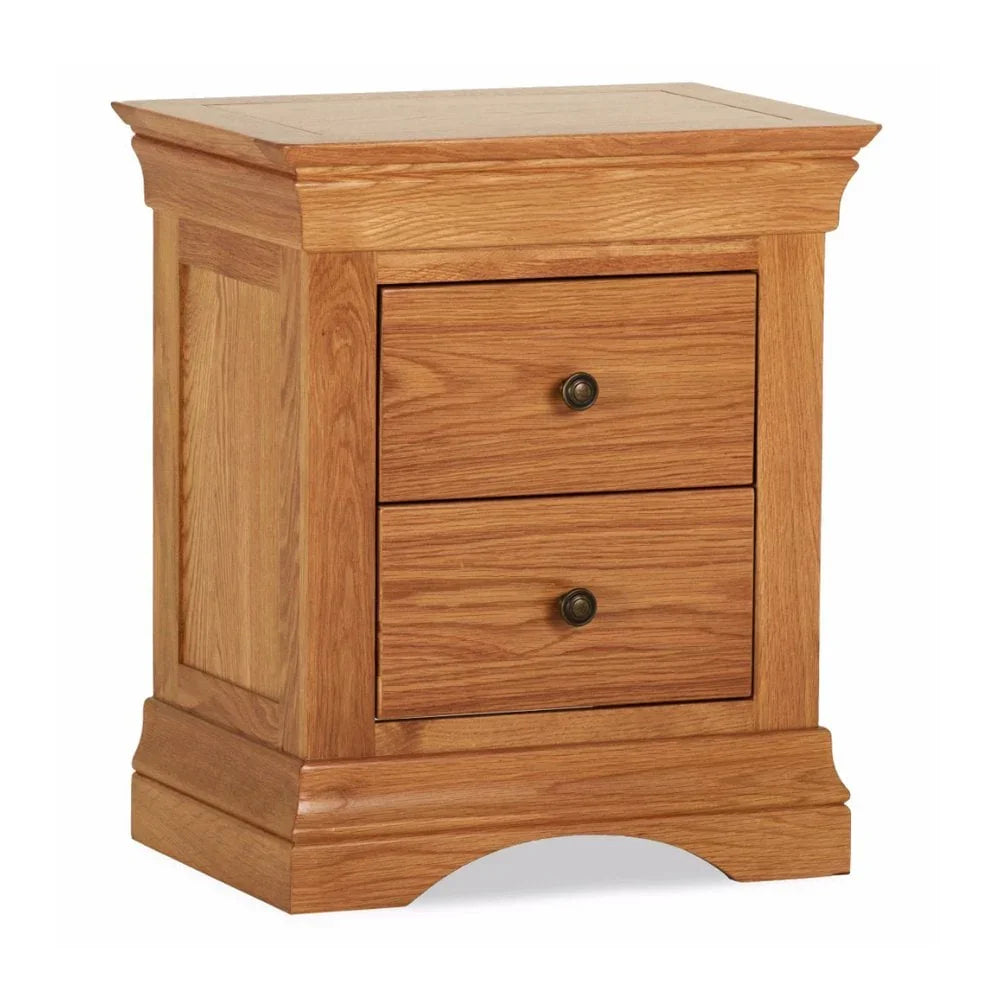 Buy solid oak bedside table online, wooden two-drawer nightstand, bedroom furniture