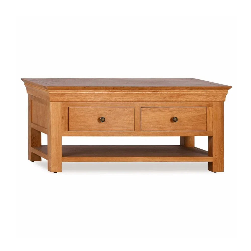 Buy oak coffee table with drawers online, solid wood living room furniture, storage table