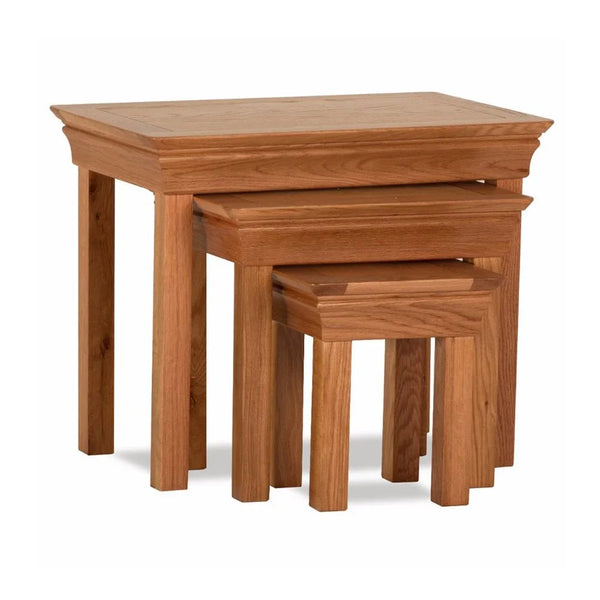Buy wooden nesting tables set online, compact oak side tables for living room furniture