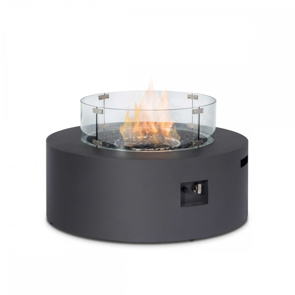 90D Round Gas Fire Pit(includes glass surround, and fire stones)