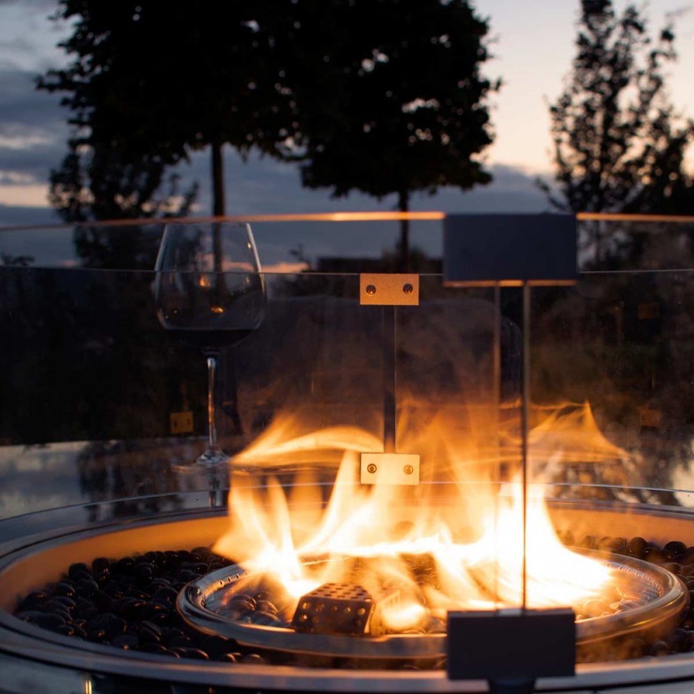 90D Round Gas Fire Pit(includes glass surround, and fire stones)