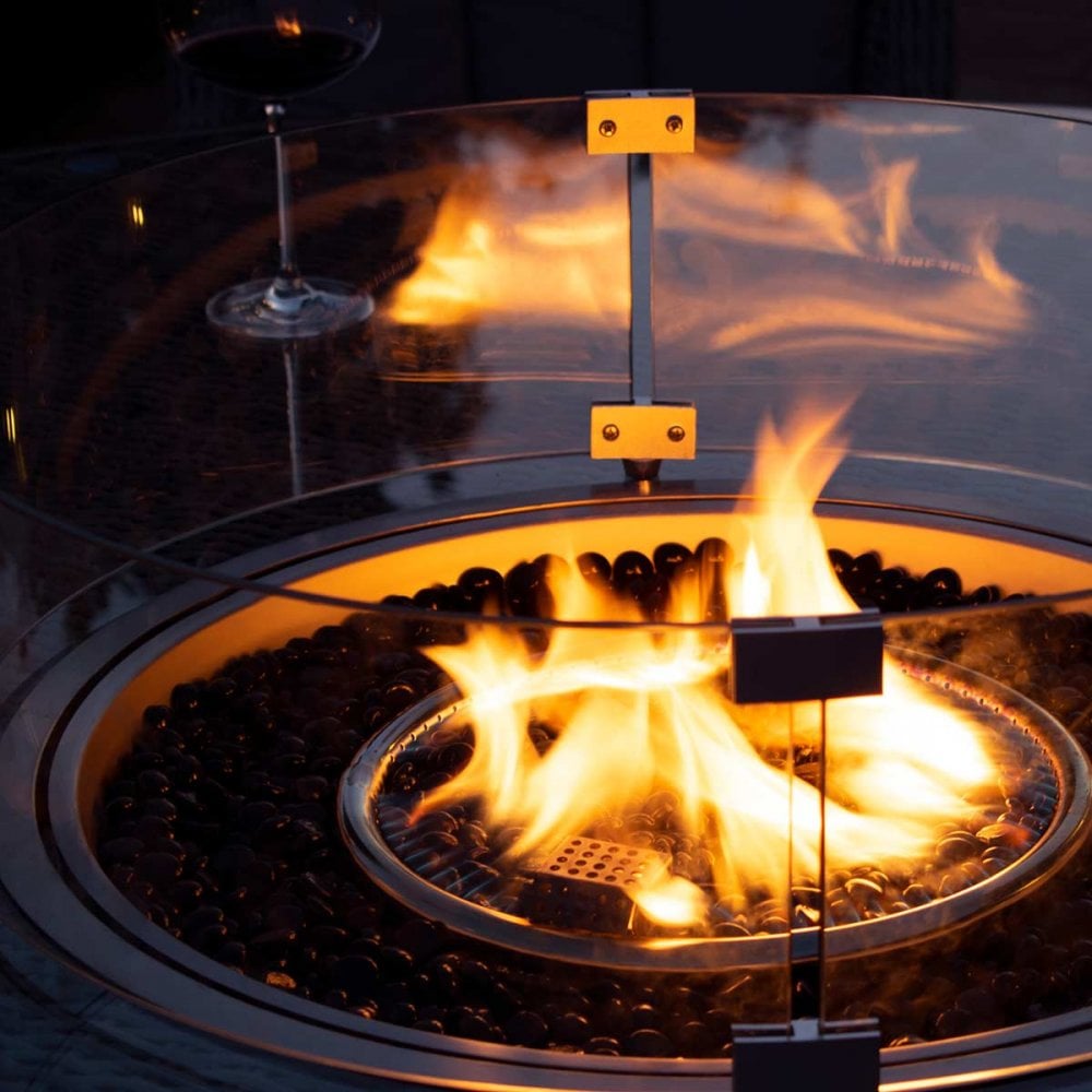 90D Round Gas Fire Pit(includes glass surround, and fire stones)