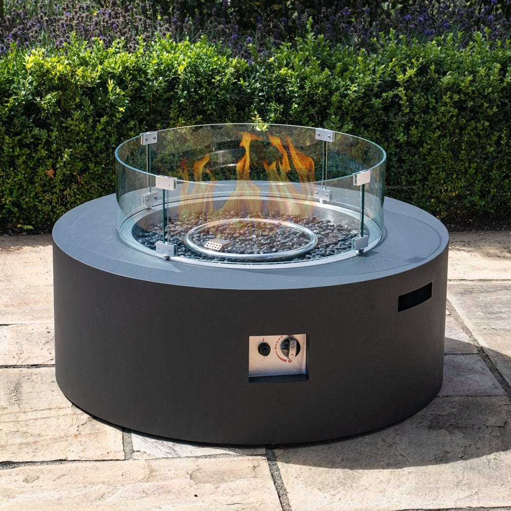 90D Round Gas Fire Pit(includes glass surround, and fire stones)