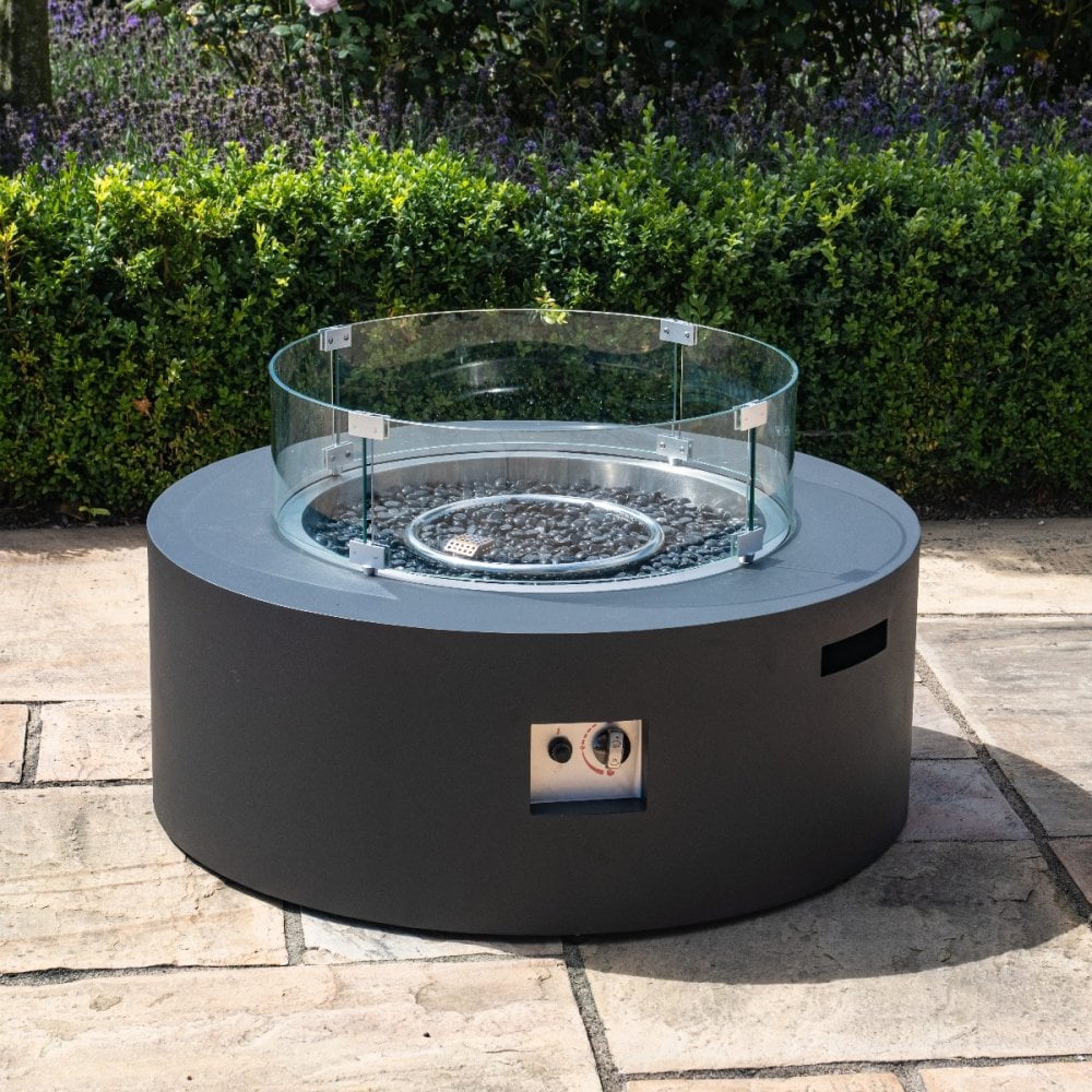 90D Round Gas Fire Pit(includes glass surround, and fire stones)