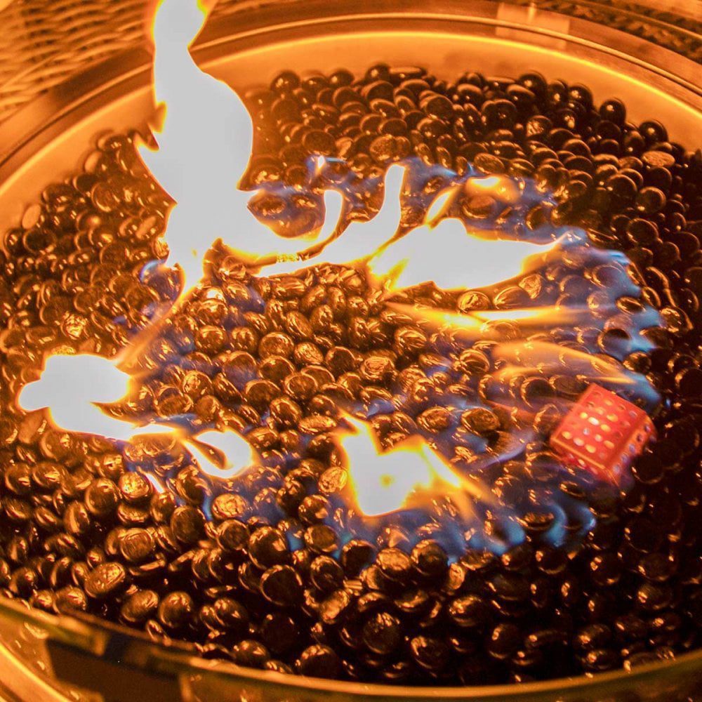 90D Round Gas Fire Pit(includes glass surround, and fire stones)