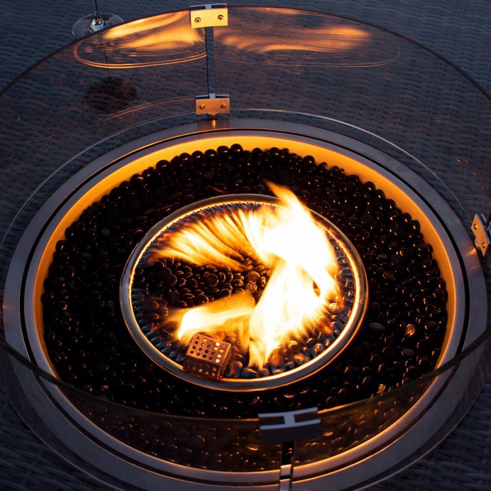 90D Round Gas Fire Pit(includes glass surround, and fire stones)