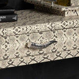 Faux Snake Leather 2 Drawer Console Table Black and White-Horn Handle