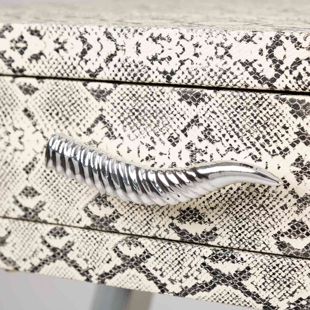 Faux Snake Leather 2 Drawer Console Table Black and White-Horn Handle